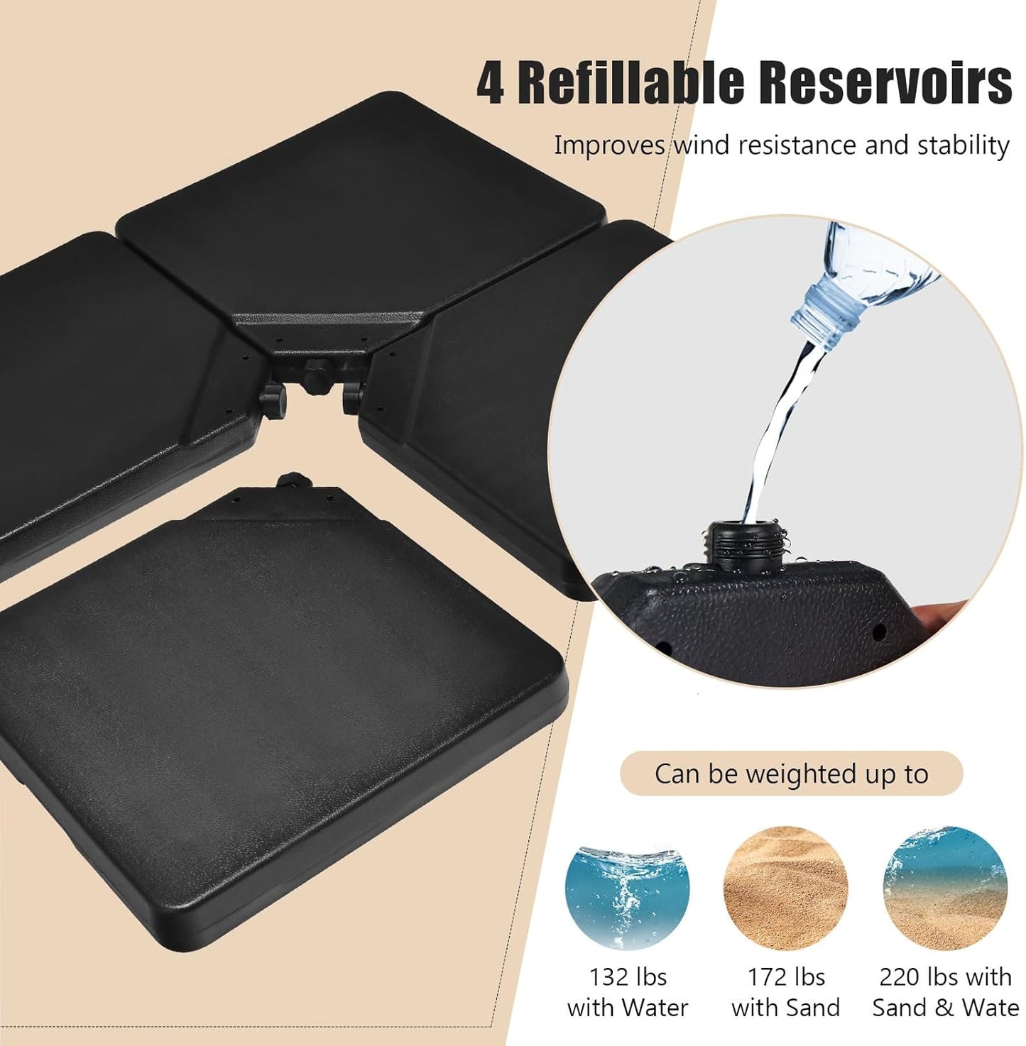 Base rellenable para sombrilla de patio offset de hasta 60 kg aprox. – Giantex