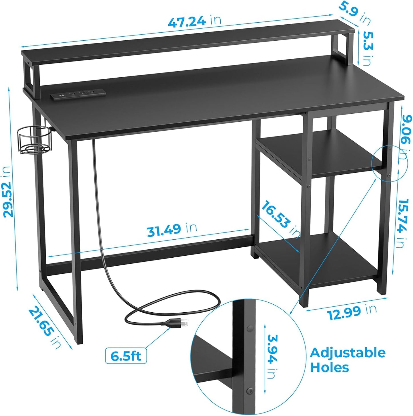 Escritorio moderno, con toma corriente y puertos de carga USB, 1.20m con soporte ergonómico para monitor