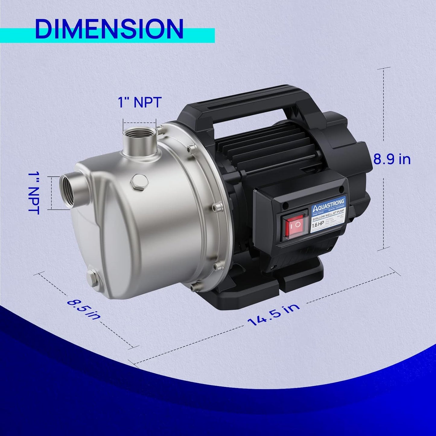 Bomba portatil para riego de 1.6 HP, 1320 GPH, 115 V, de pozo poco profundo. Aquastrong