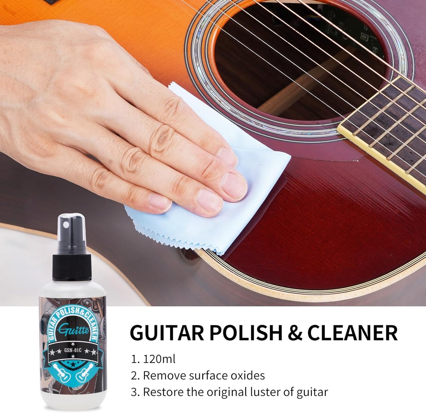Kit todo en uno para limpieza de guitarras para limpiar, restaurar, proteger y pulir.