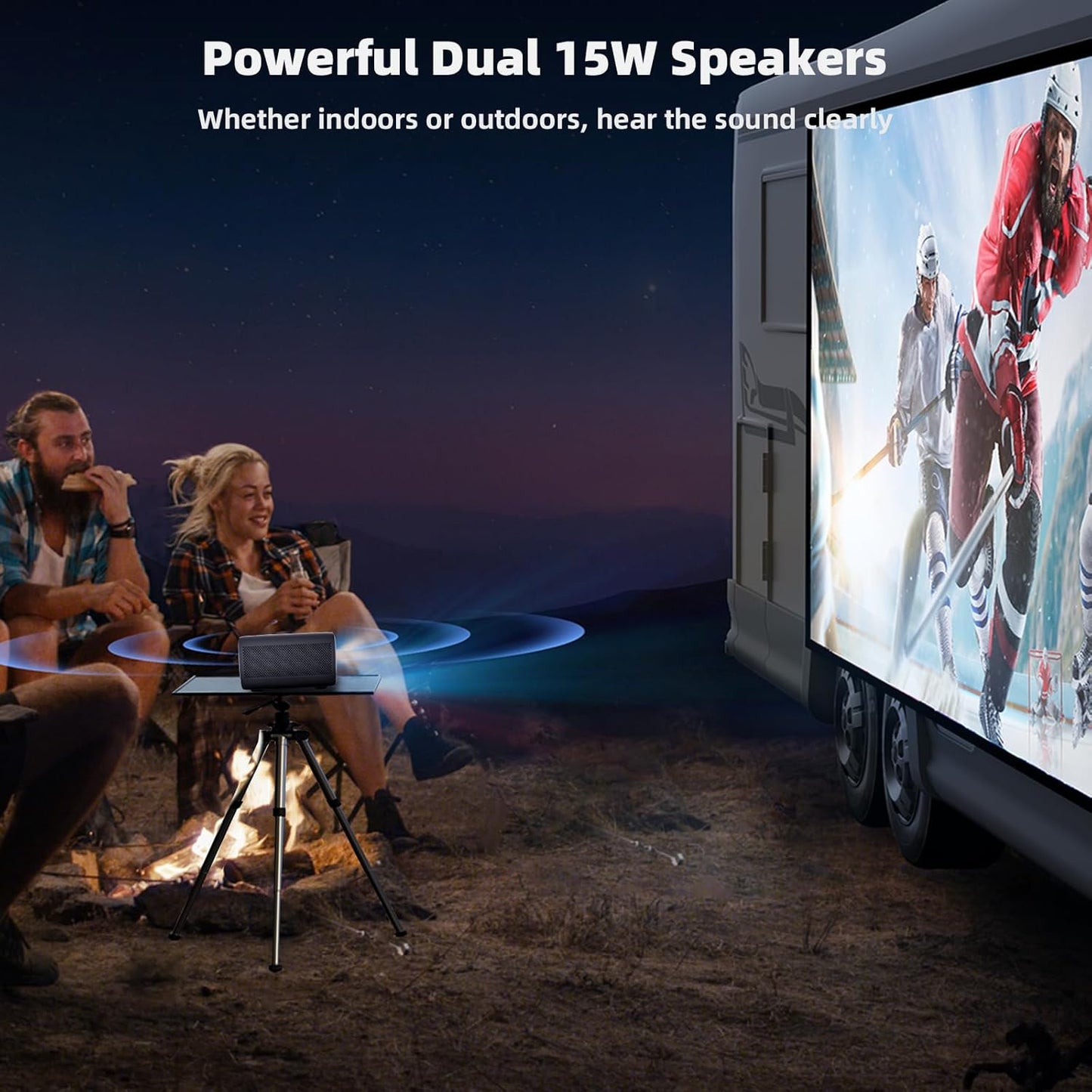 Proyector con WiFi y Bluetooth 1080P Full HD con parlante de 60W, 1500 ANSI, compatible con iOS/Android/HDMI/USB OmniStar