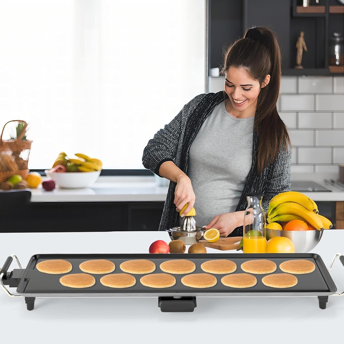 Parrilla Teppanyaki extraancha de 90cms con superficie antiadherente y temperatura ajustable. COSTWAY