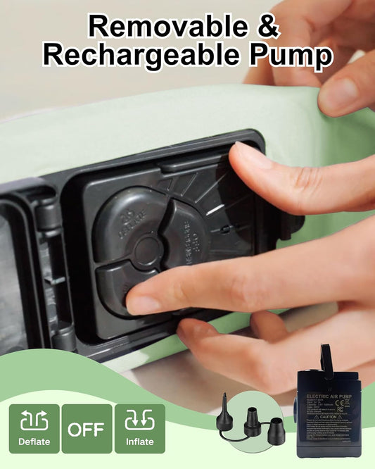 Colchón inflable con respaldo e inflador integrado recargable, tamaño Queen. HikerSKY