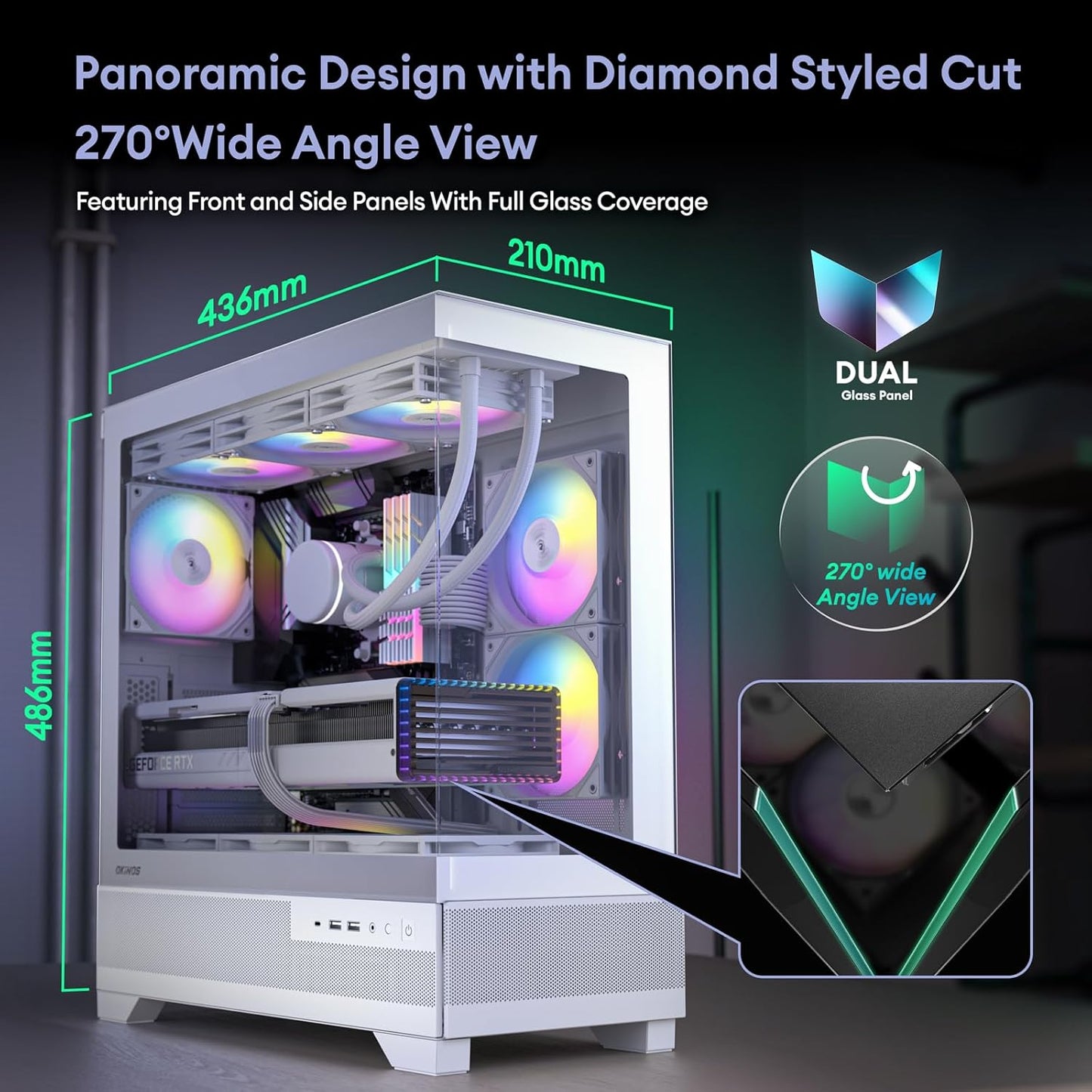 Case para computadora con ventiladores y vidrio templado frontal y lateral. Okinos Aqua 7