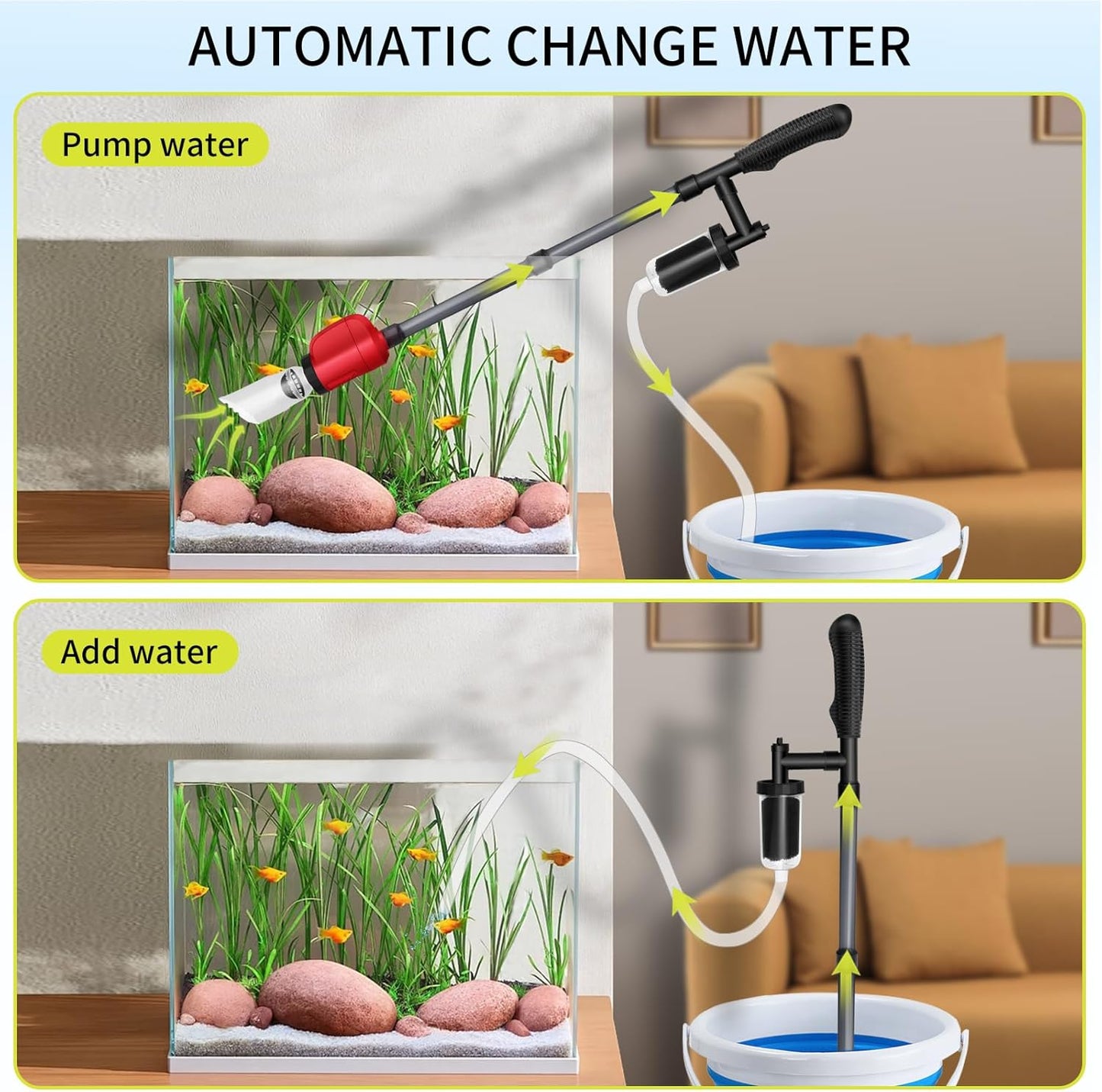 Aspiradora, cambiador y circulador de agua 6 en 1 para peceras