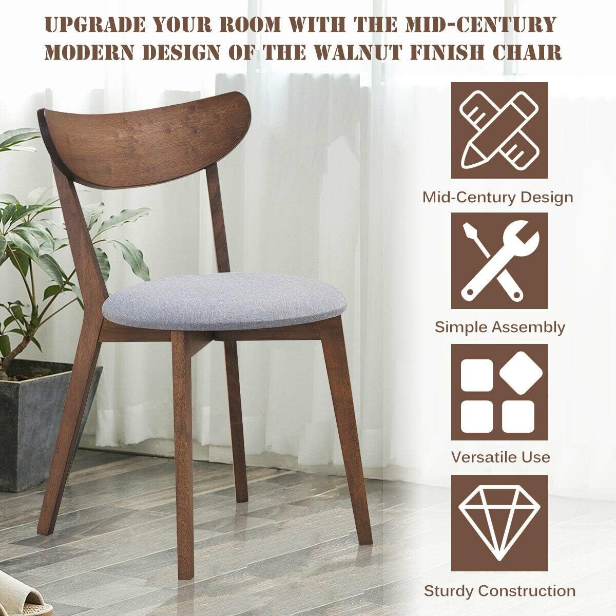 Set de 2 sillas tipo mid-century tapizado 83 × 79 × 89 cm gris – Costway