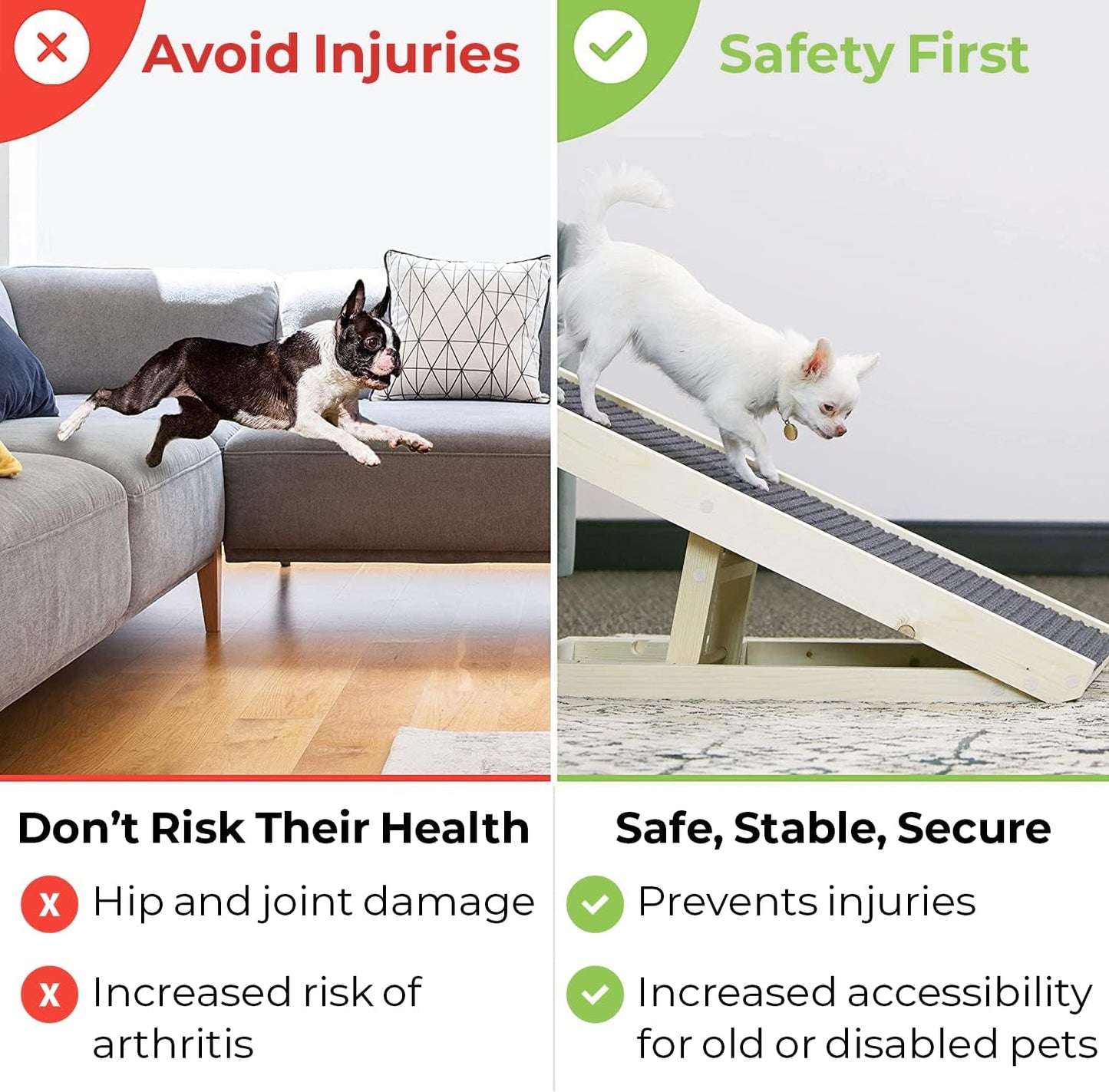 Rampa de madera alfombrada para perros pequeños y grandes. AlphaPaw