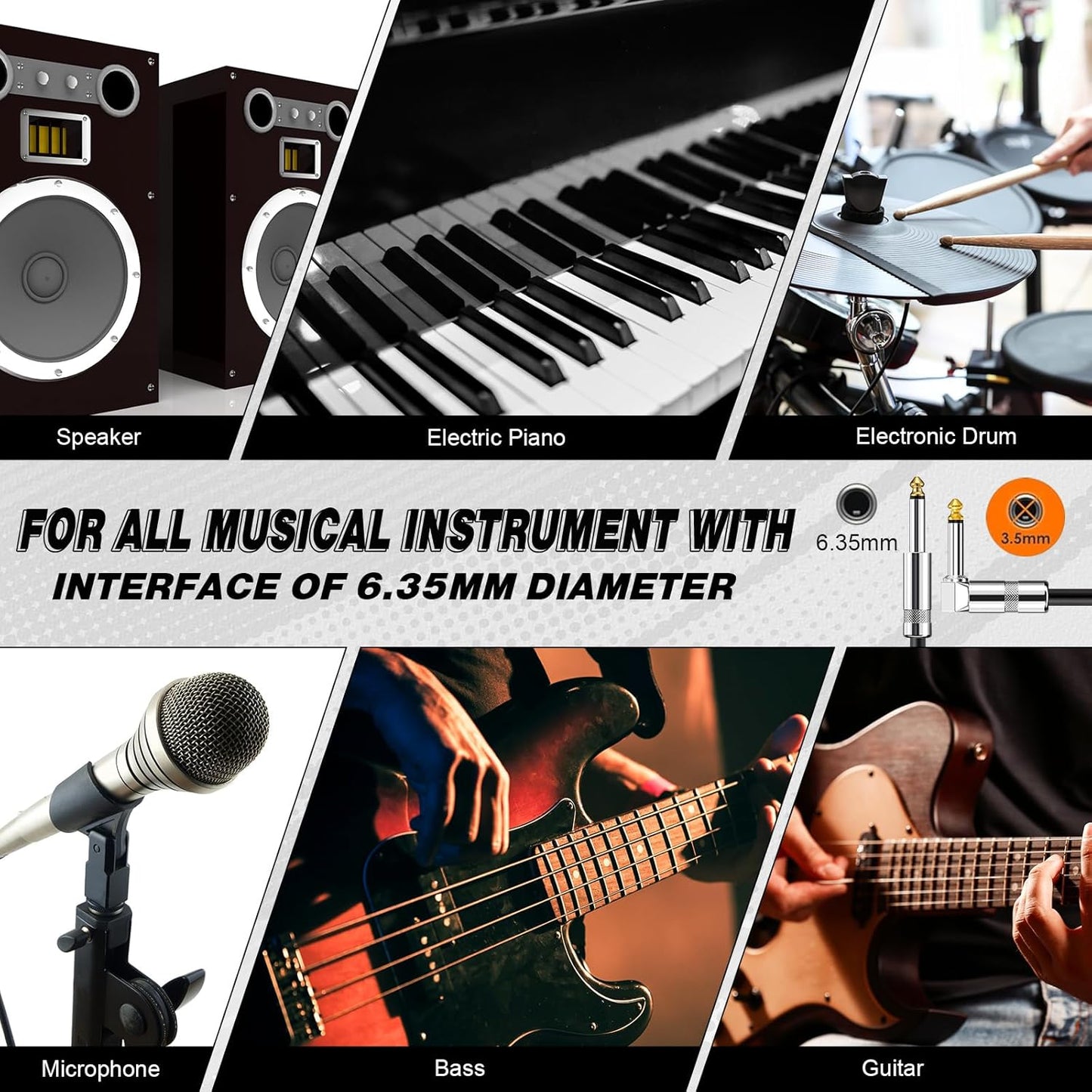 Cable TS de 3 metros para instrumentos, con un conector en L. Disponibles en diferentes colores