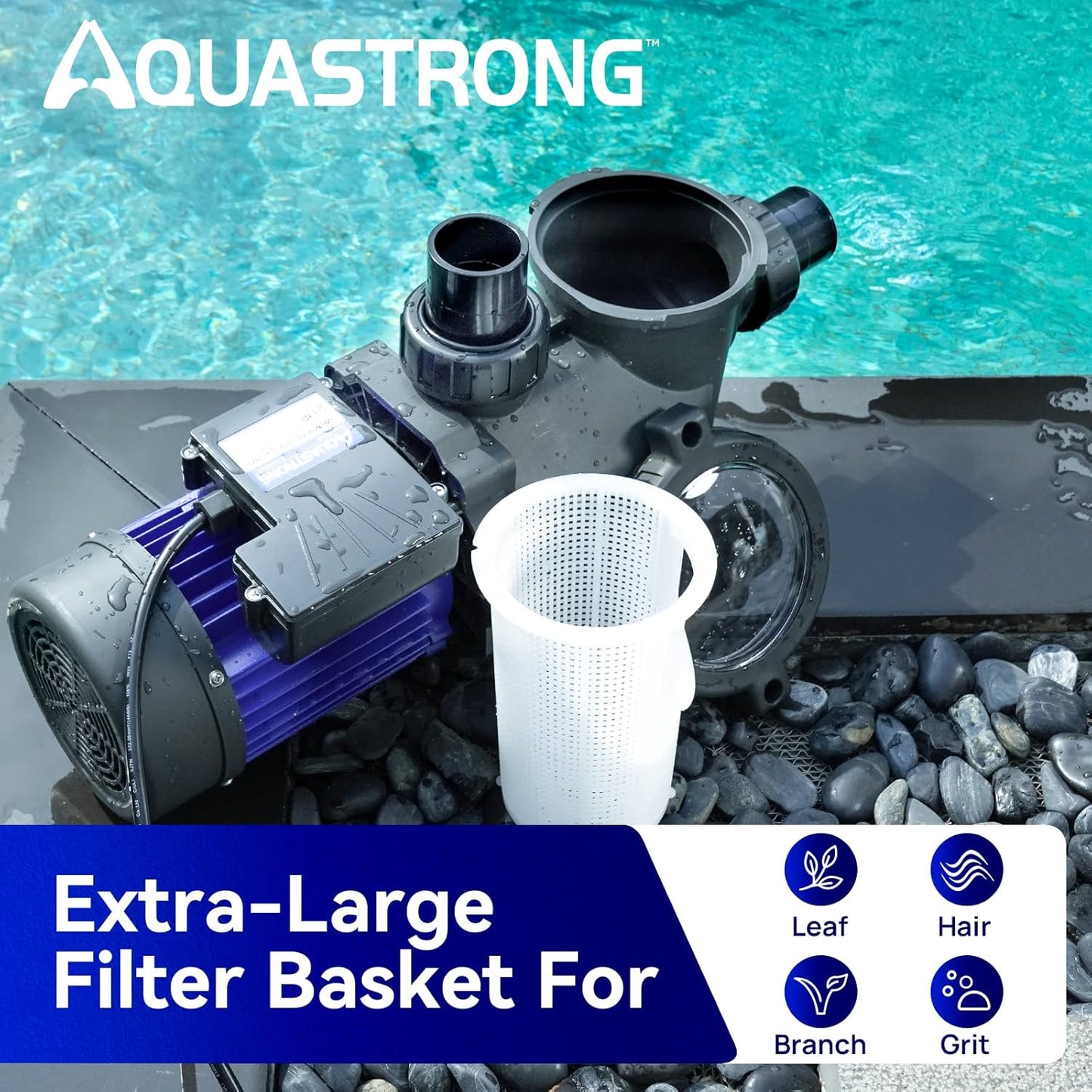 Bomba de piscina de una sola velocidad de 2HP, 220 V, 8917 GPH, alto flujo. AQUASTRONG