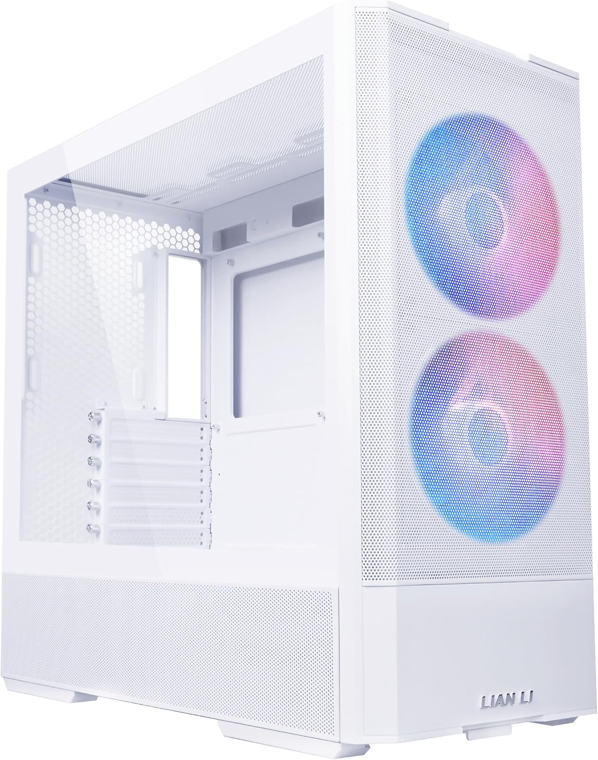 Case de computadora con ventiladores ARGB preinstalados, color blanco. LIAN LI LANCOOL 207