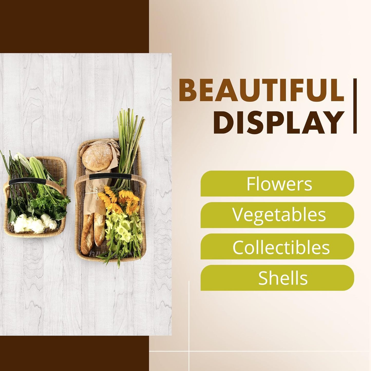 Canasto de mimbre bordeles natural 50.8 × 35.6 × 7.6 cm con asa envuelta en piel – KOUBOO