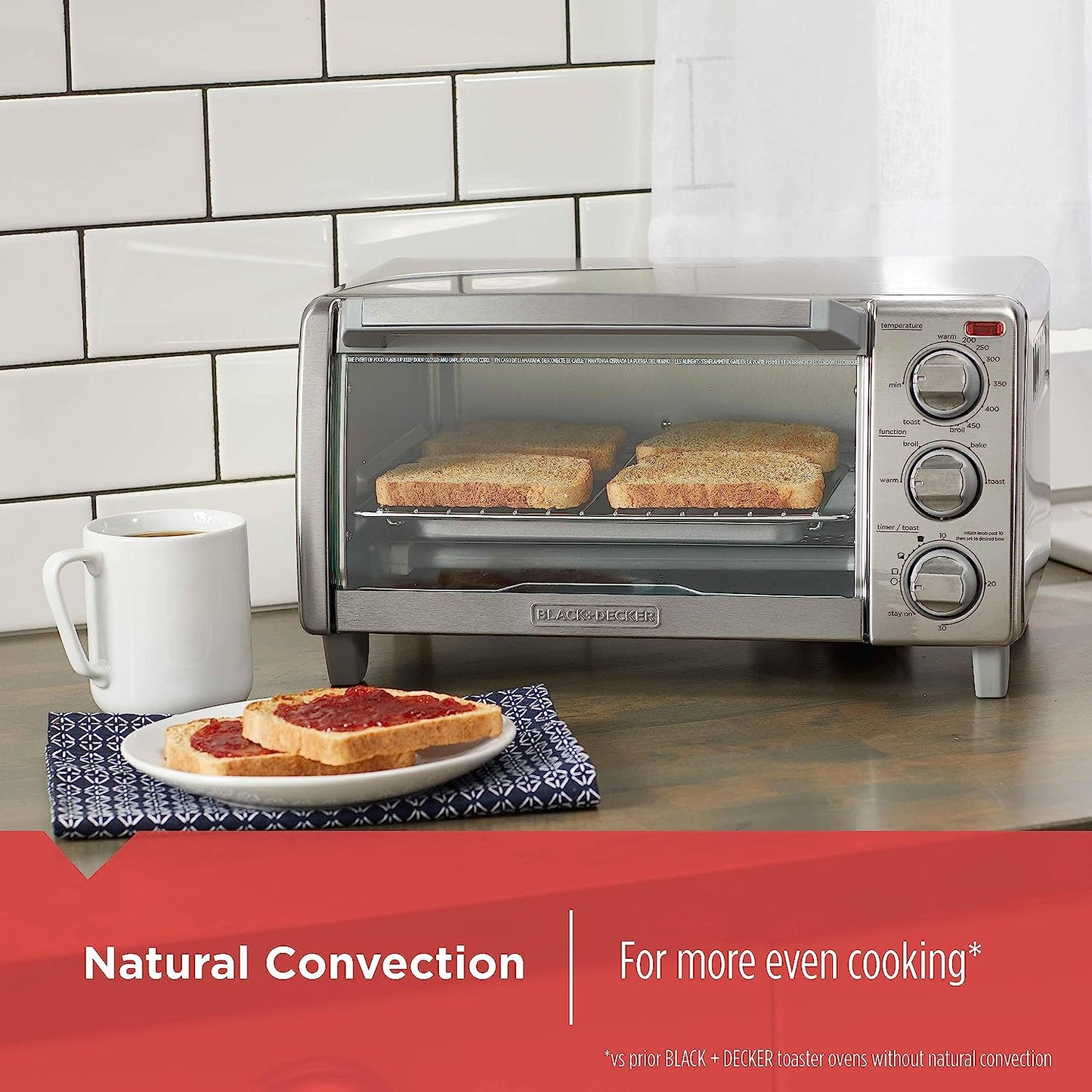 Horno de conveccion, Horno tostador de 4 rebanadas de acero inoxidable. Black + Decker
