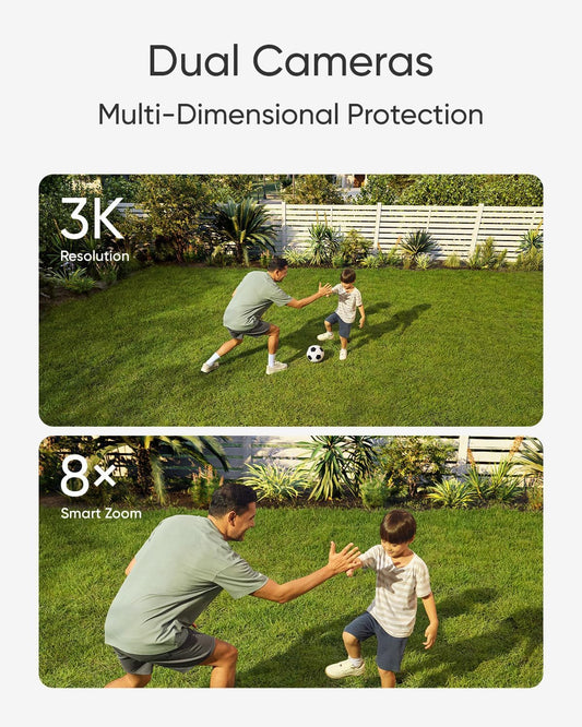 Camara de seguridad PTZ de 360°, para exteriores, con grabación, luces y detección de moviento y sirena. eufy