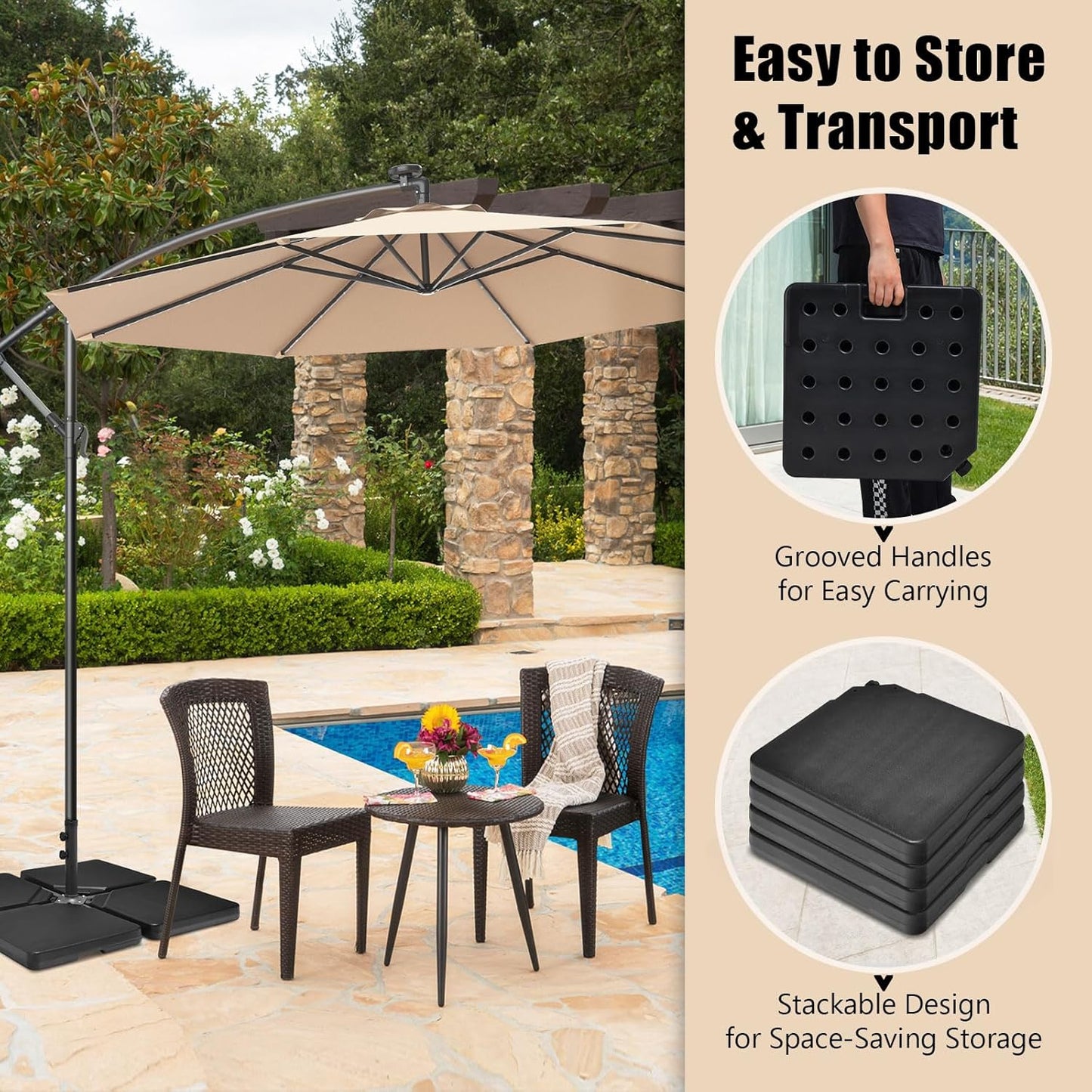 Base rellenable para sombrilla de patio offset de hasta 60 kg aprox. – Giantex