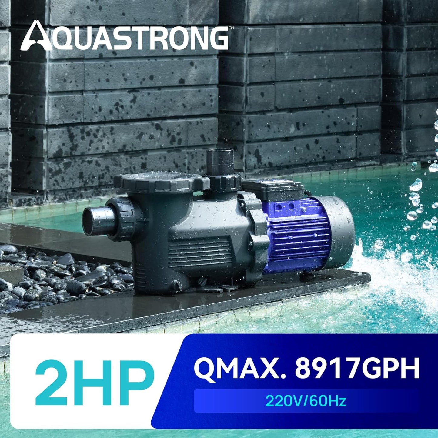 Bomba de piscina de una sola velocidad de 2HP, 220 V, 8917 GPH, alto flujo. AQUASTRONG