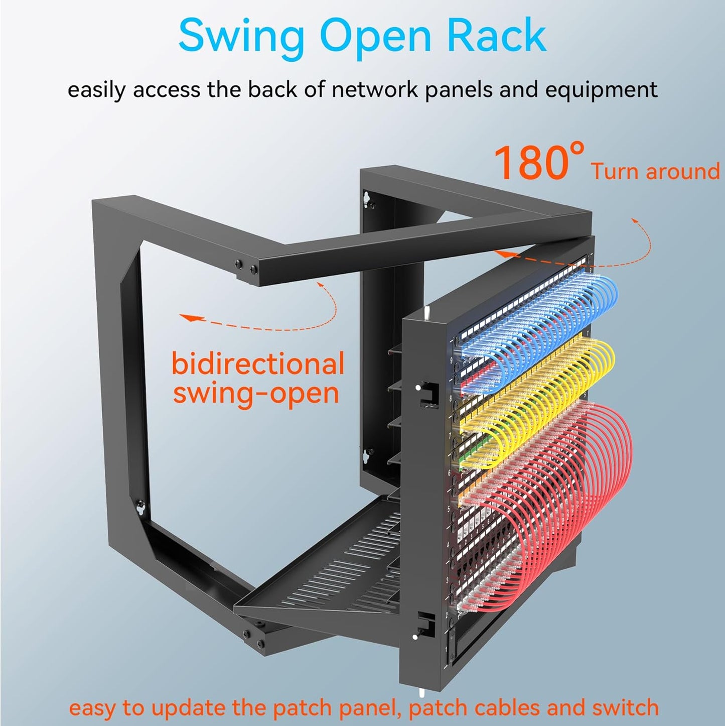 Rack de pared para equipos de red, 9U con apertura oscilante de facil acceso