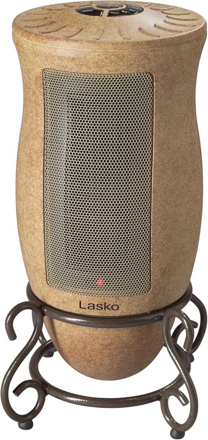 Calentador de cerámica oscilante con diseño decorativo. Lasko