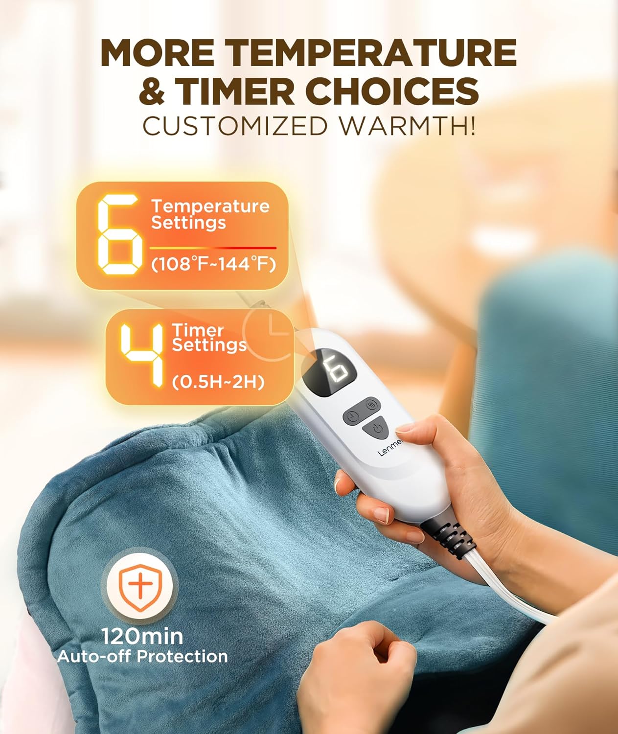 Almohadilla térmica con infusión de grafeno, pesada para cuello y hombros con 6 opciones de calor