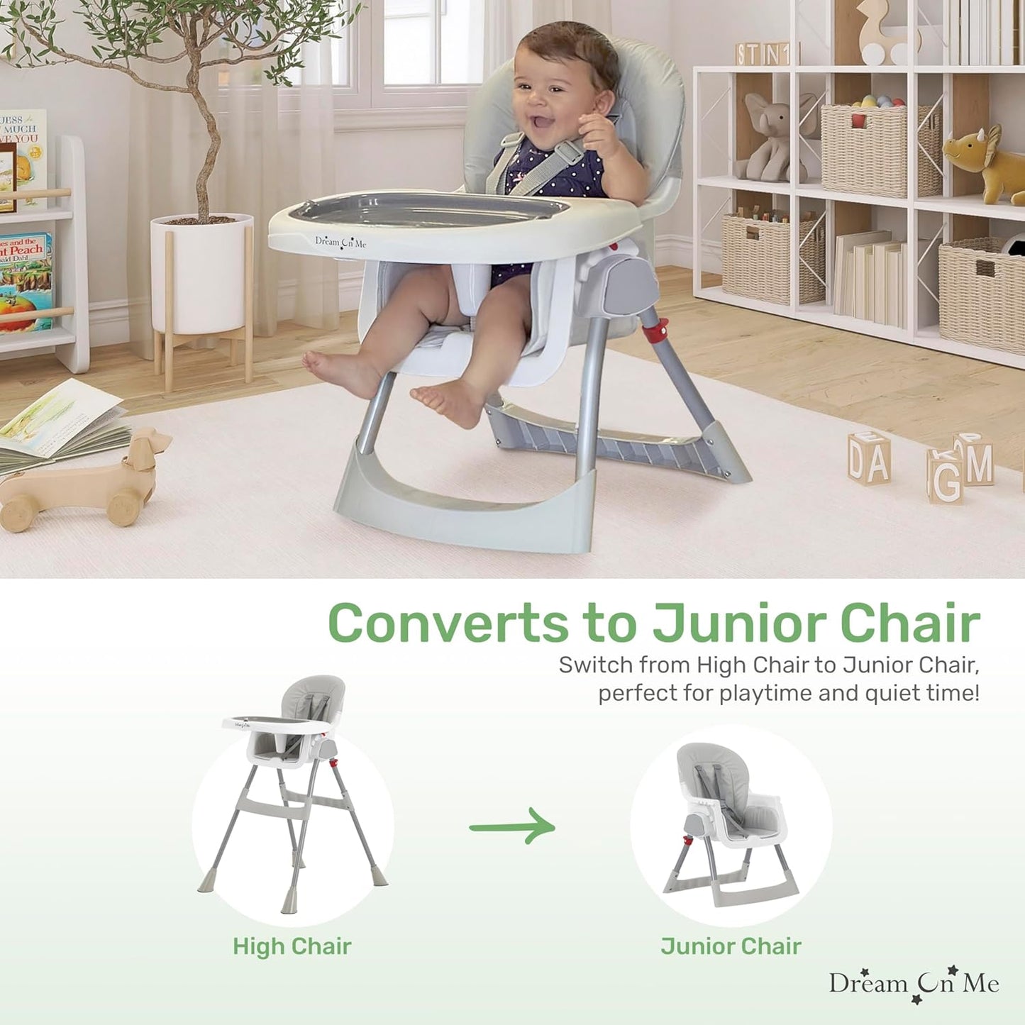 Silla para bebes 2 en 1, con mesita. Dream On Me