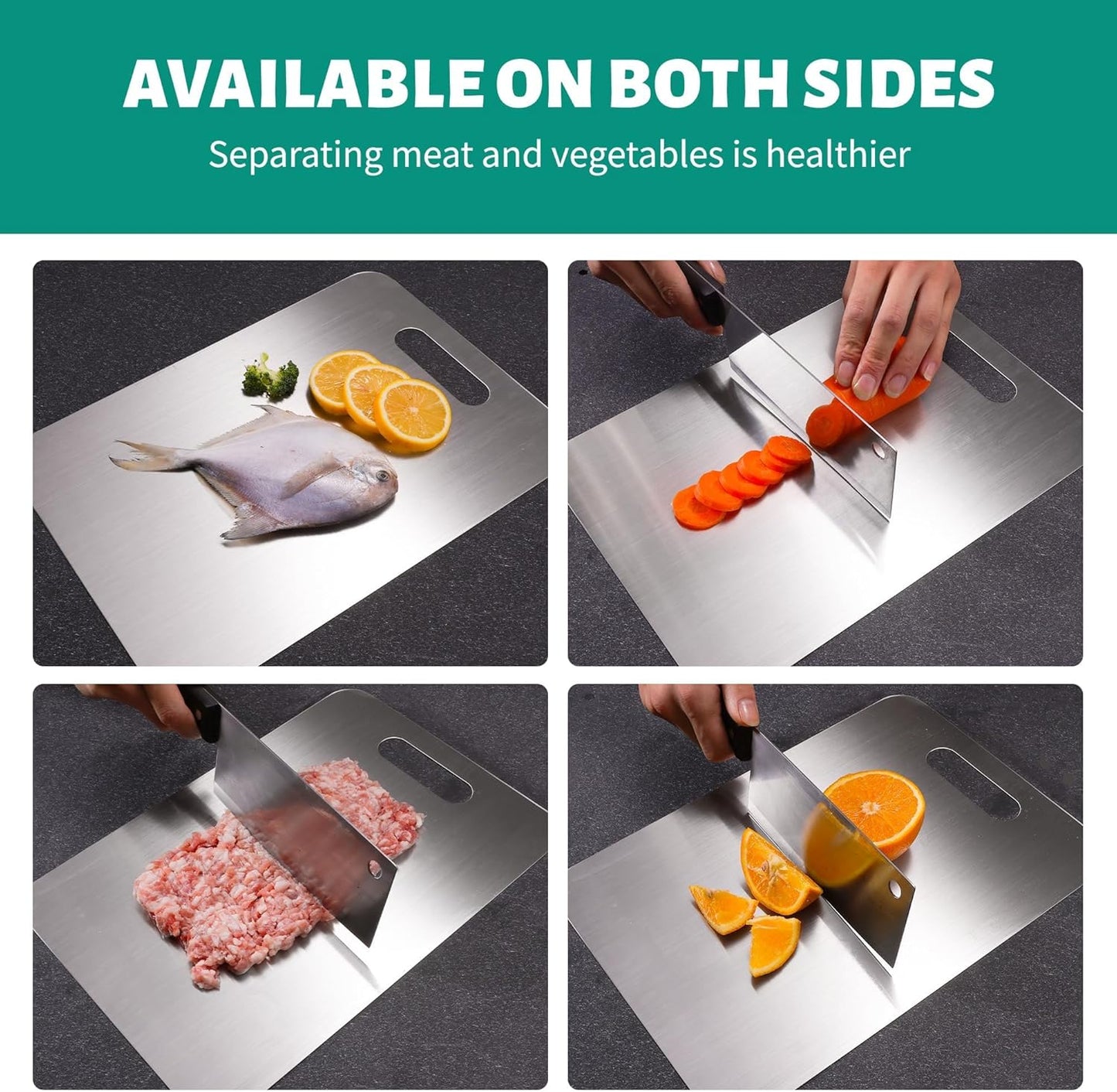 Set de 3 tablas de cortar acero inoxidable 38.9×28×1.5 cm / 34×22.9×1.5 cm / 30×20×1.5 cm – Stainless Steel