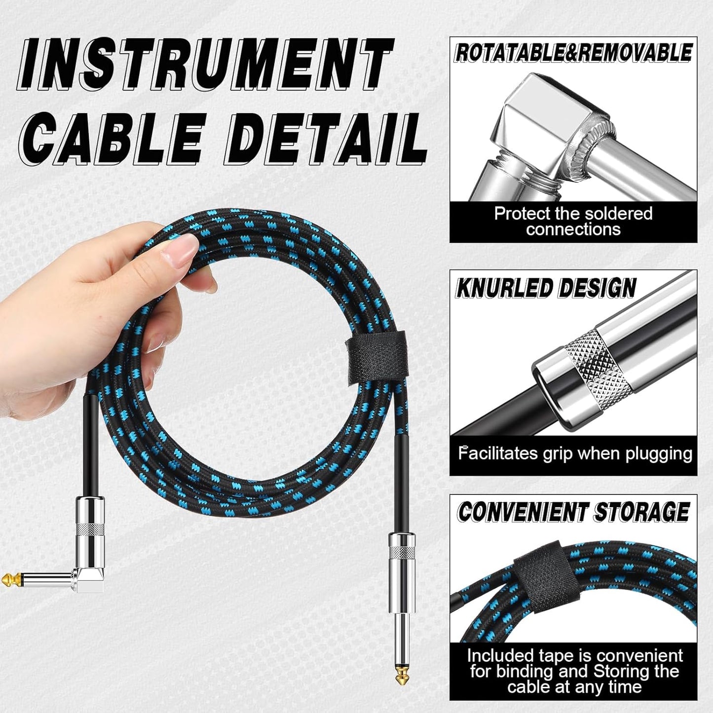Cable TS de 3 metros para instrumentos, con un conector en L. Disponibles en diferentes colores
