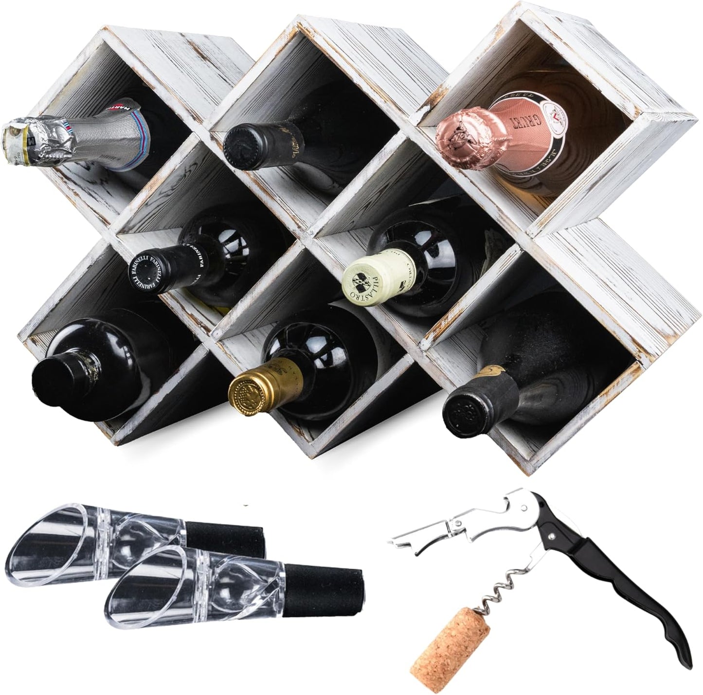 Estante rustico de madera para vinos, 8 botellas