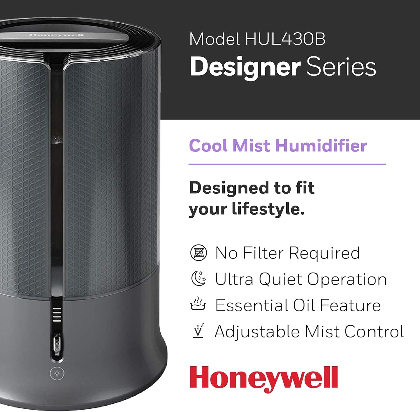 Humidificador Cool Mist Honeywell Designer HUL430B – Ultra‐silencioso 1.25 gal