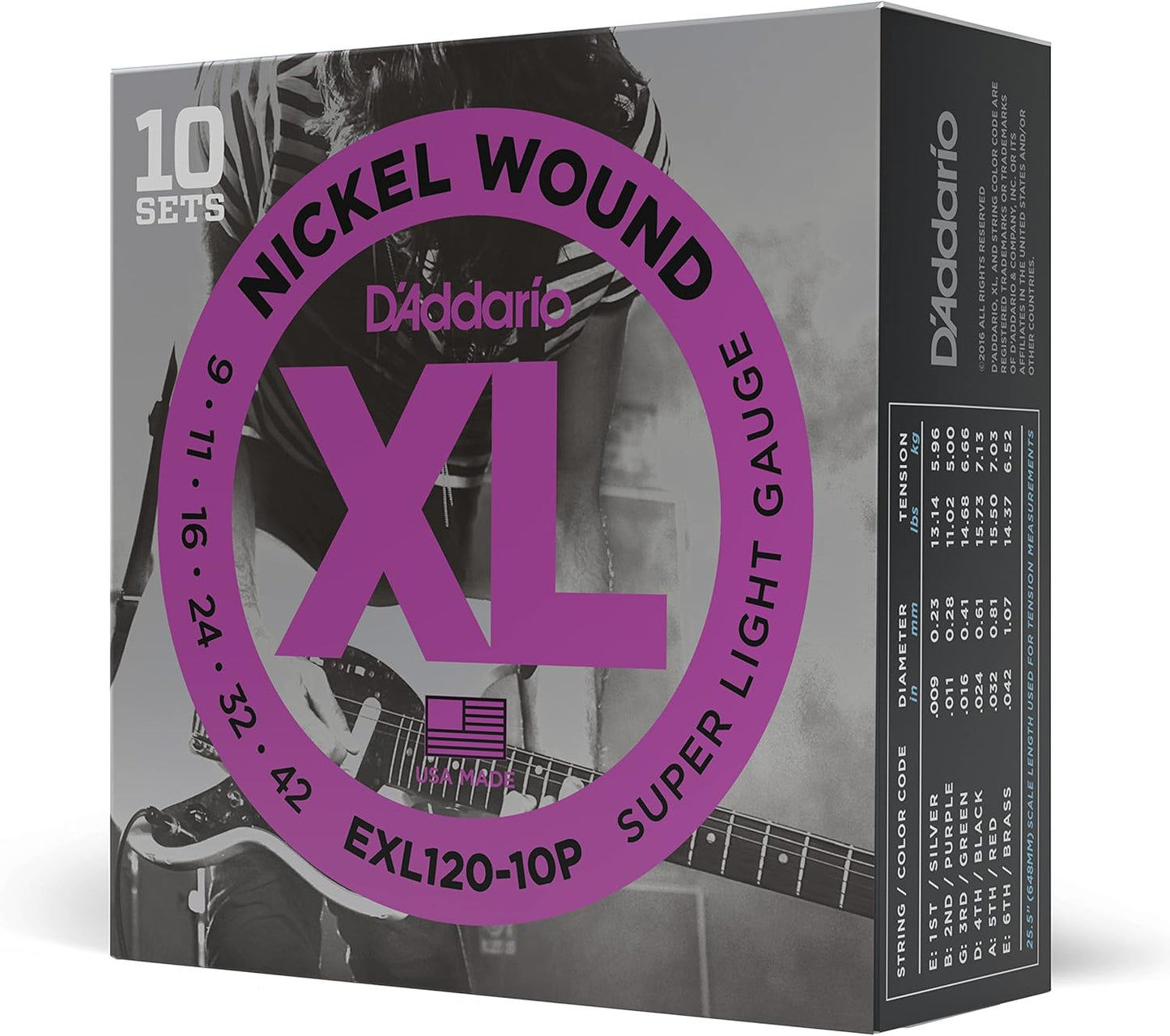 Cuerdas para guitarra eléctrica D'Addario XL, disponibles en calibre .9,.10 y .11