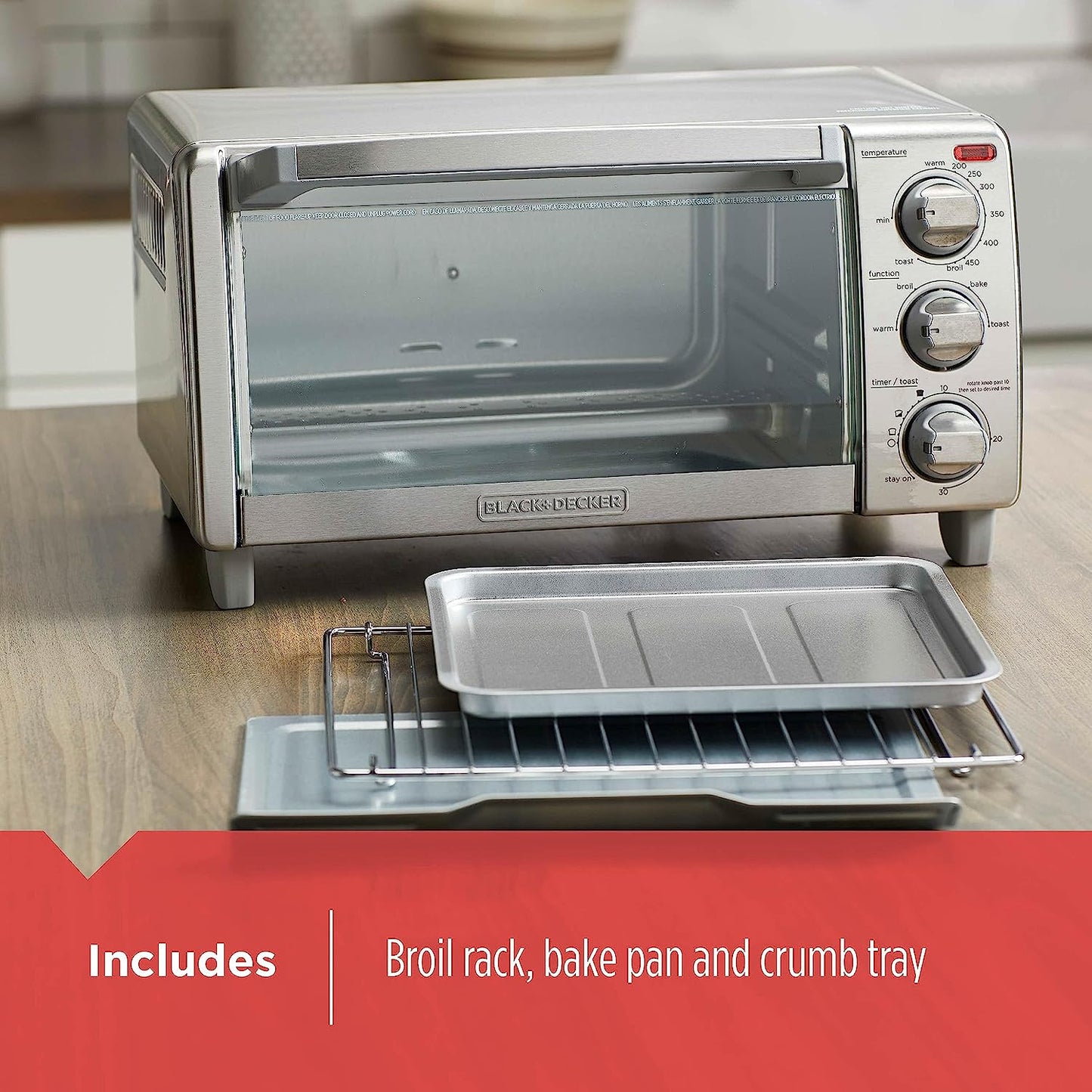 Horno de conveccion, Horno tostador de 4 rebanadas de acero inoxidable. Black + Decker