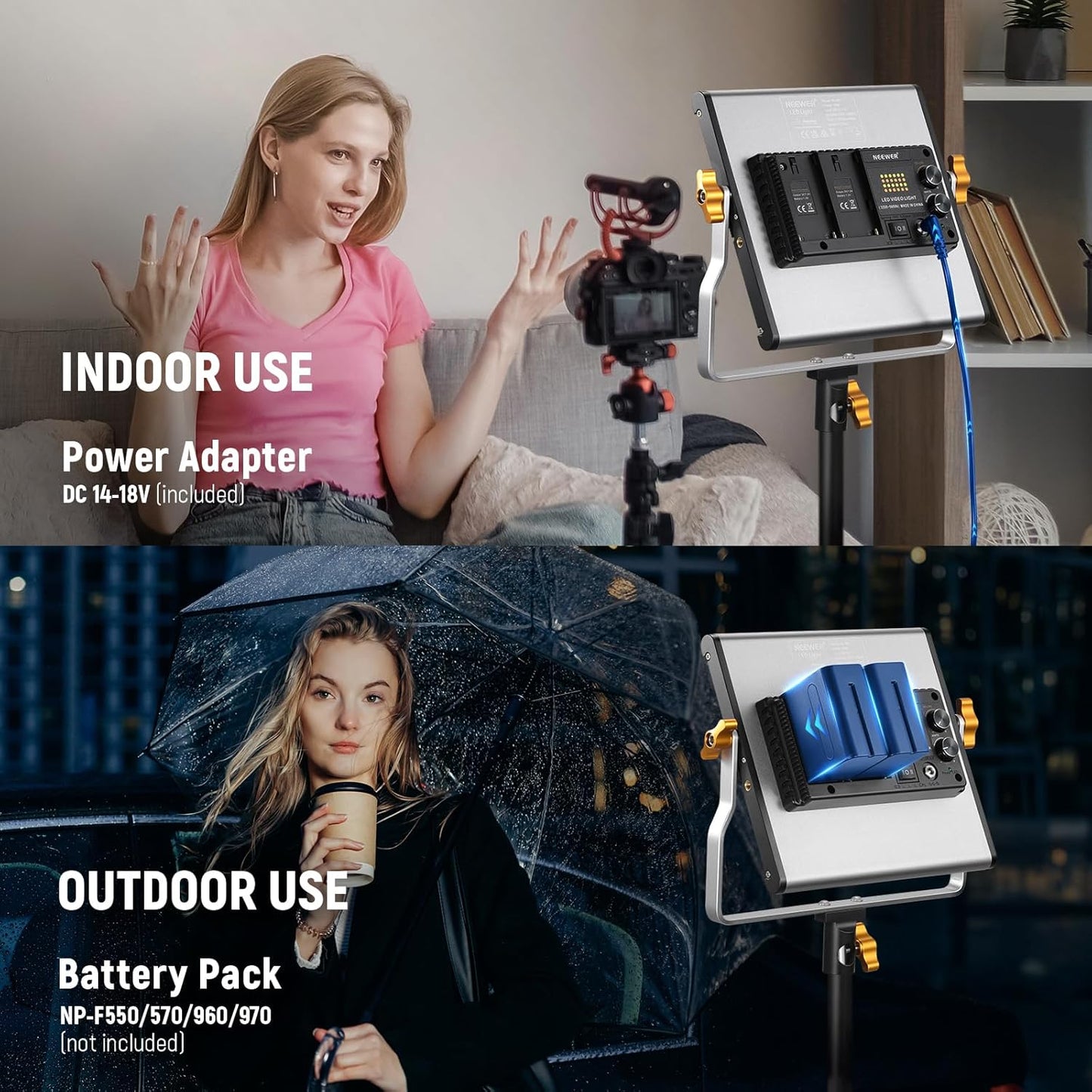 Neewer NL480. Iluminación LED Bicolor Compacta y Versátil. Kit de 2 luces, tripode y estuches