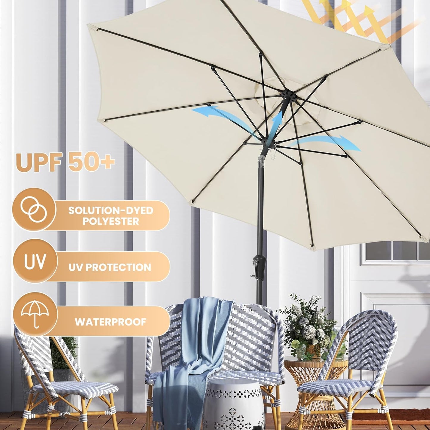 Sombrilla de 2.7 metros para Patio – Estructura Resistente y Protección UV