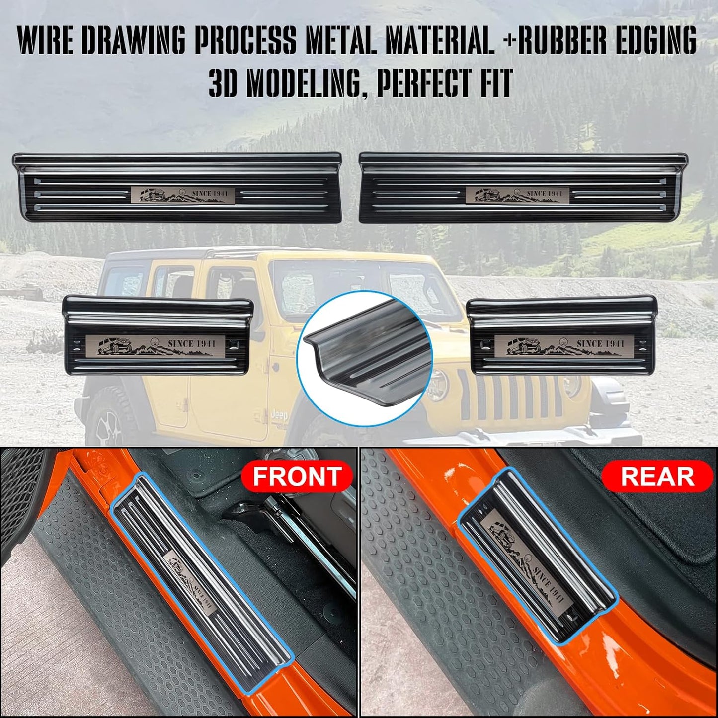 Protectores de entrada de puerta de acero inóxidable, Jeep Wrangler JL JLU 2018-2025 y Gladiator JT 2020-2025