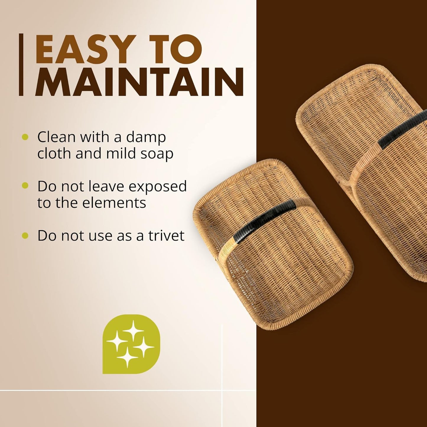 Canasto de mimbre bordeles natural 50.8 × 35.6 × 7.6 cm con asa envuelta en piel – KOUBOO