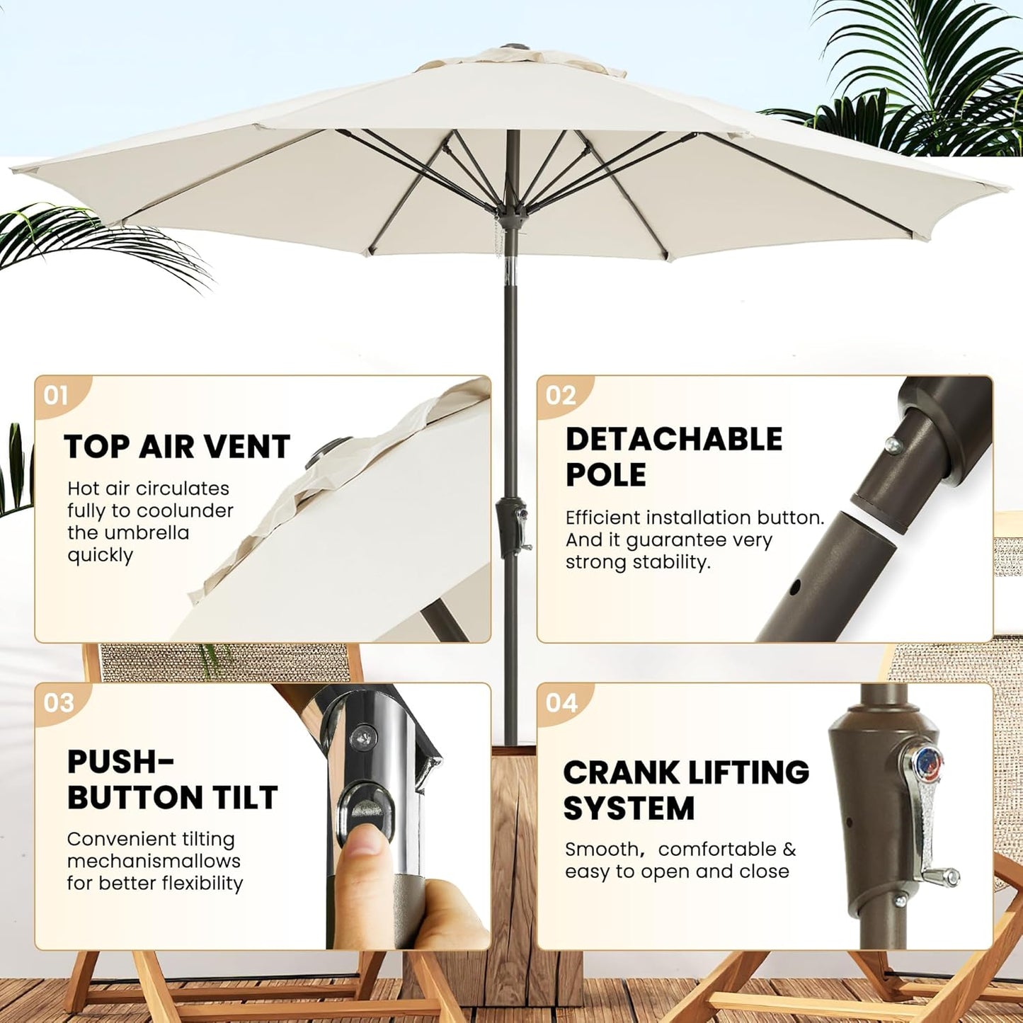 Sombrilla de 2.7 metros para Patio – Estructura Resistente y Protección UV
