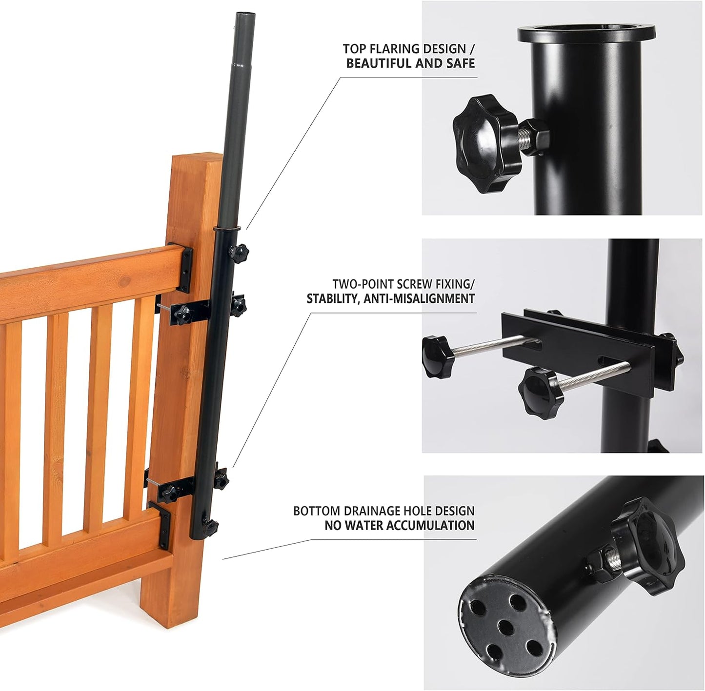 Base para sombrilla de acero inoxidable 304 22,8″ para montaje en poste o baranda