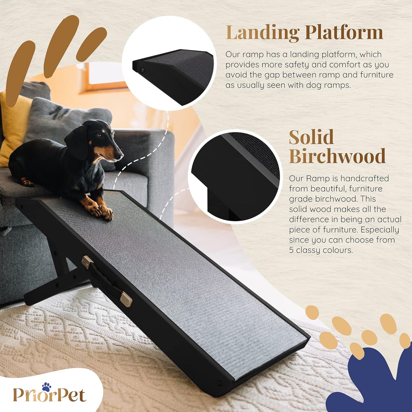 Rampa para perros, antidezlizante, lisa, plegable y con altura ajustable de 17.7cms a 50.8cms. PRIORPET