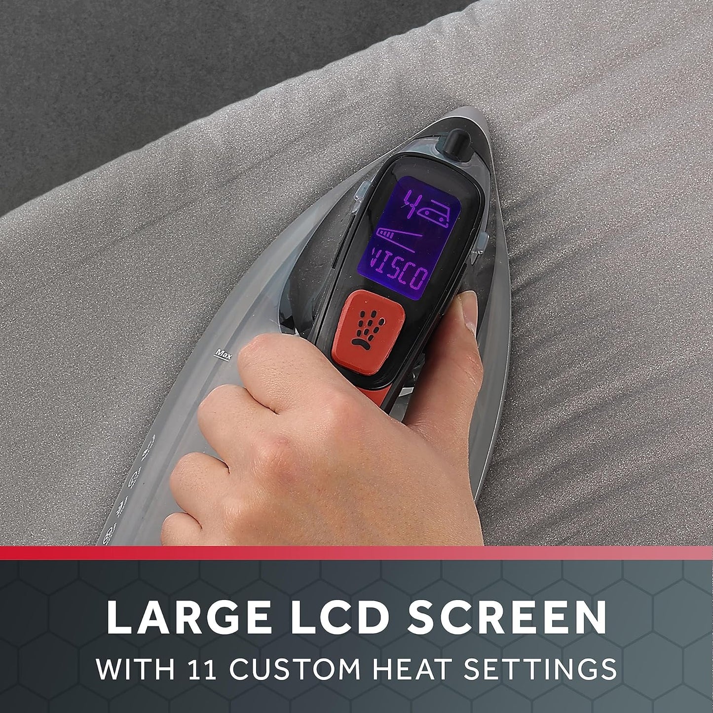 Plancha de vapor de 1700W digital para ropa, con 11 ajustes de calor , con cable retráctil. Sunbeam