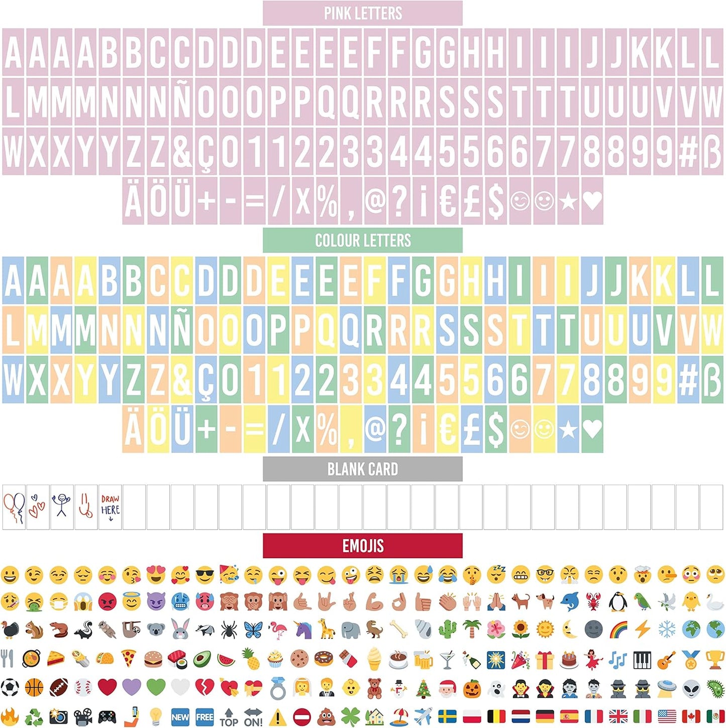 Caja/Letrero de luz con 400 letras, emojis y 2 marcadores. BONNYCO