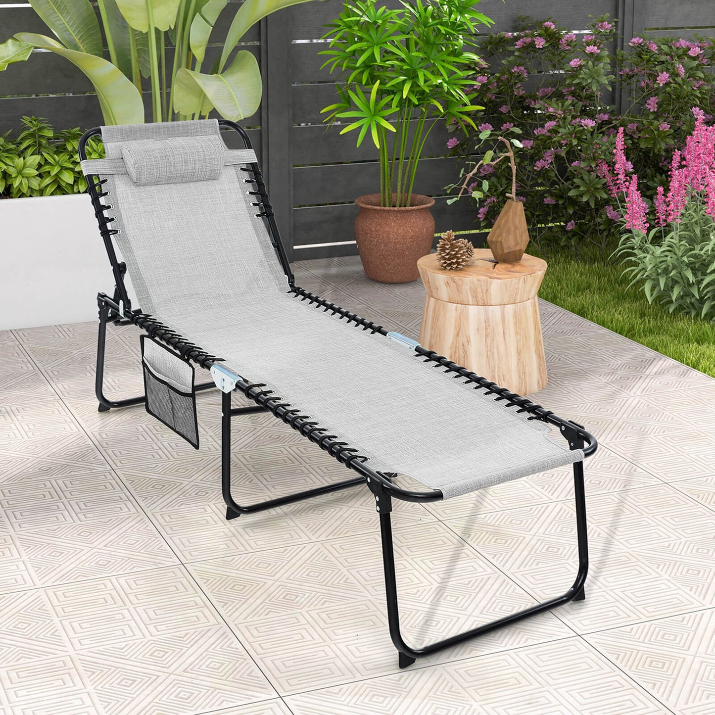 Silla de piscina plegable y ajustable 191×63×72 cm gris – Costway