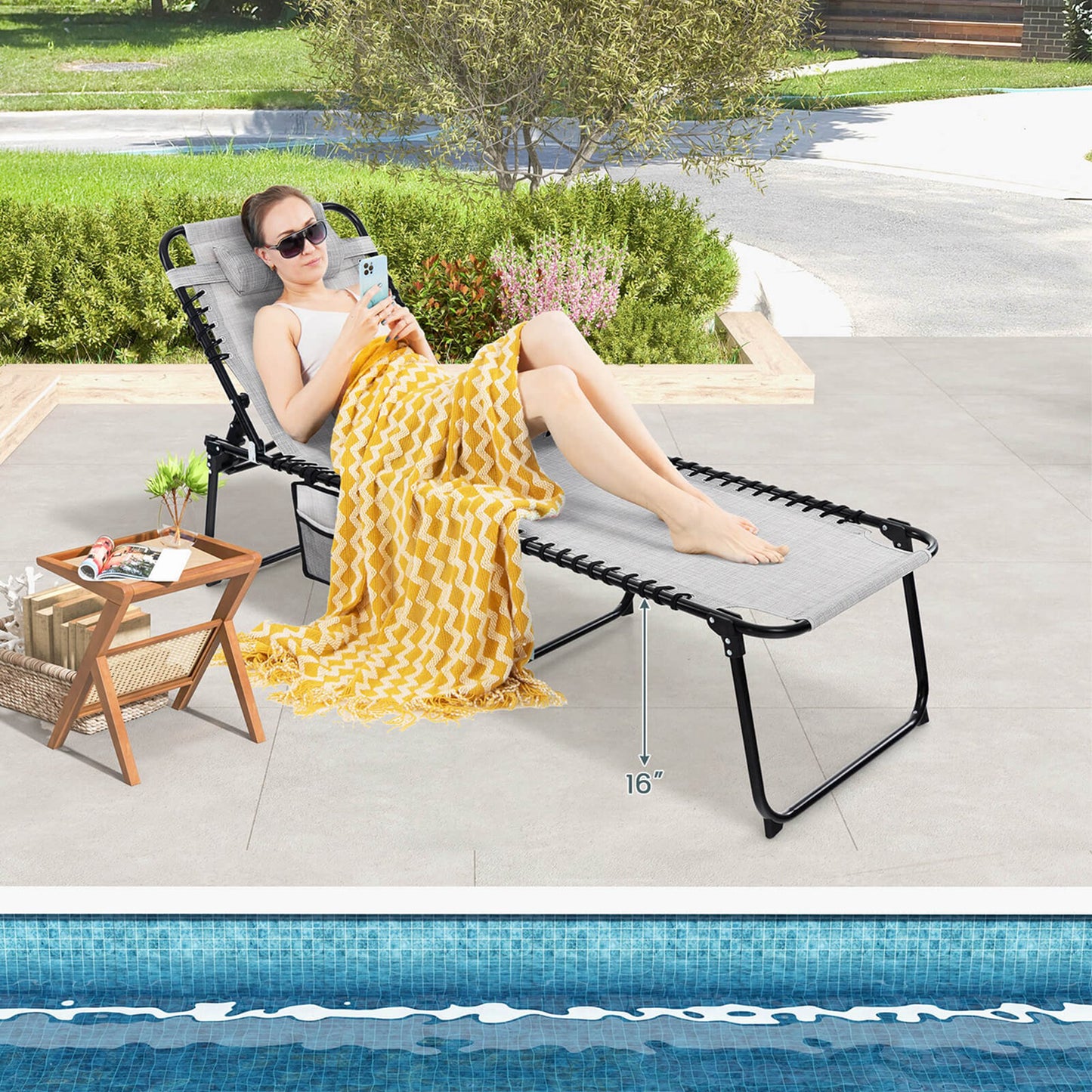 Silla de piscina plegable y ajustable 191×63×72 cm gris – Costway