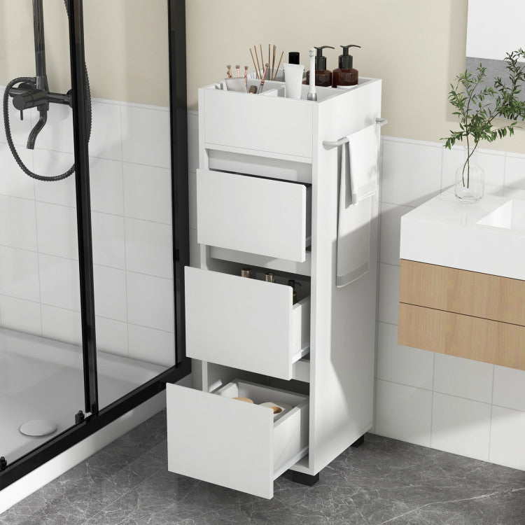 Mueble de piso para baño 76×30×86 cm 3 cajones + divisor superior + toallero – Costway