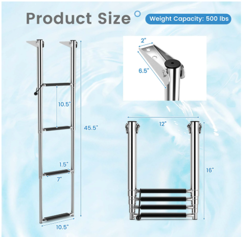 Escalera para piscina ó bote, plegable de acero 4 peldaños 218×25×10 cm – Costway