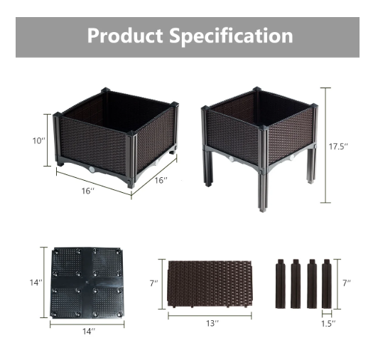 Set de 4 macetas elevadas de autoriego 100×50×30 cm color marrón – Costway