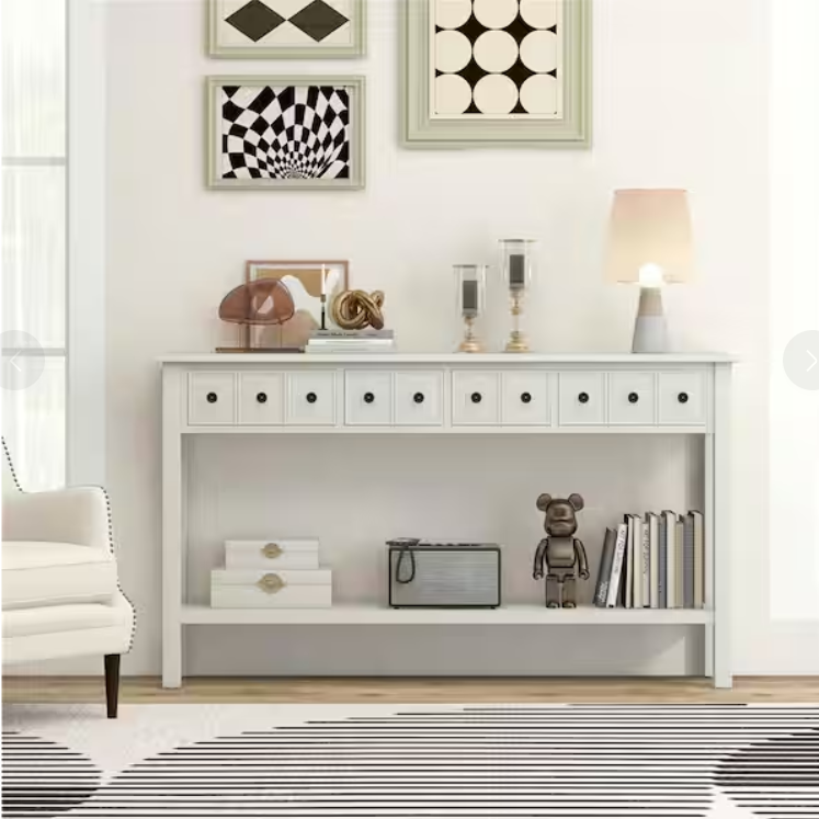 Mesa de entrada blanca con cajones. 152 × 28 × 88 cm , estante abierto – Costway