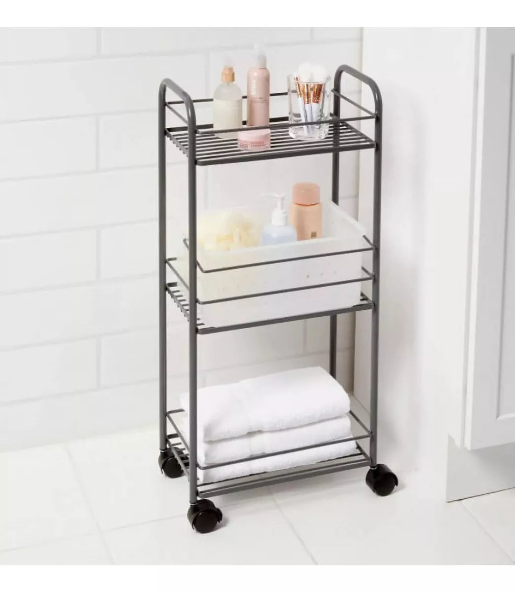 Estante/carrito con rodines para baño de metal color negro. Room Essentials