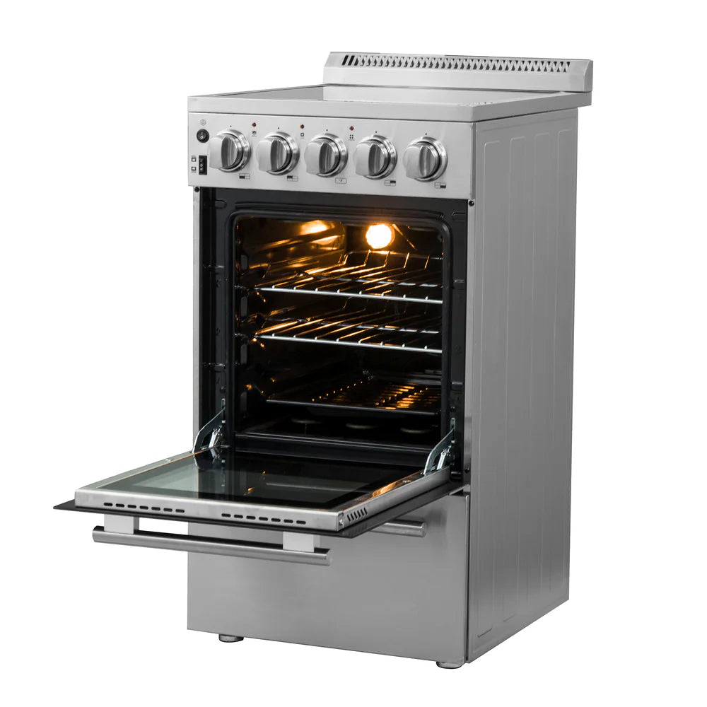 Cocina profesional de vitrocerámica y acero inoxidable, compacta 50 × 56 × 96 cm 4 quemadores y horno – Forno Pallerano