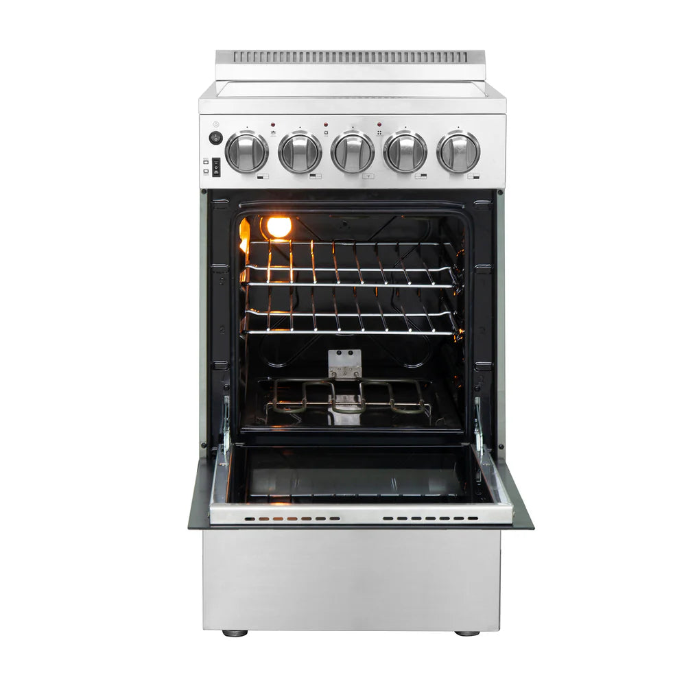 Cocina profesional de vitrocerámica y acero inoxidable, compacta 50 × 56 × 96 cm 4 quemadores y horno – Forno Pallerano
