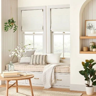 Persiana de lino blackout arrollable sin cuerda, color crema, 69cms x 1.62m. Hearth & Hand