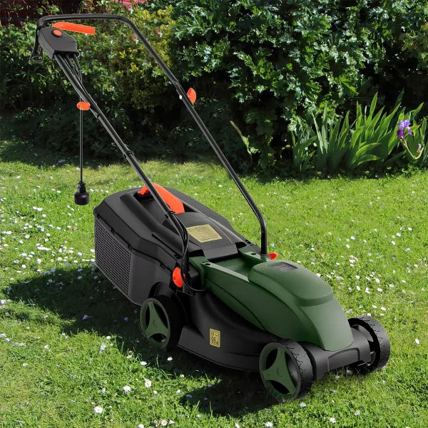 Maquina de cortar zacate electrica, para patios pequeños, 10 Amp, 33 cm con caja recolectadora de zacate– Costway