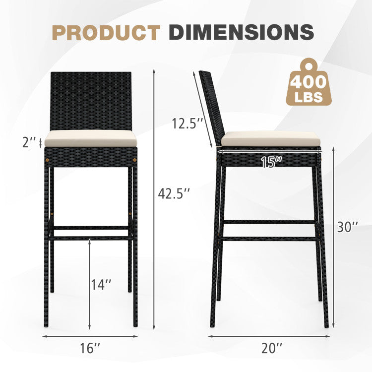 Set de 4 sillas altas de ratán con respaldo y reposapiés 50×45×110 cm – Costway